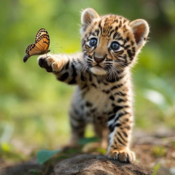 Baby Lion Playing With Butterfly Diamond Painting