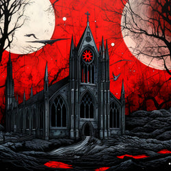 Haunted Castle with Red Sky Diamond Painting