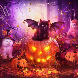 Bat Cat & Glowing Pumpkin Diamond Painting