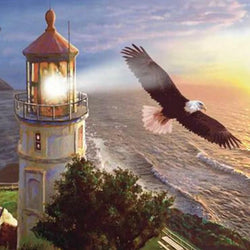 Beach Light House & Flying Eagles Diamond Painting