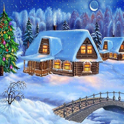 Snow Cottages & Christmas Tree Diamond Painting