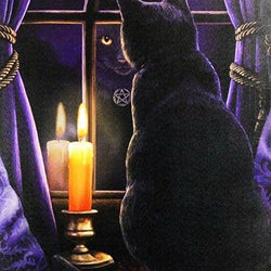 Black Cat & Candle in the Window Diamond Painting