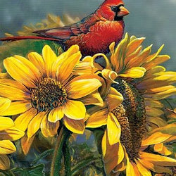 Cardinal with Sunflowers Painting with Diamond