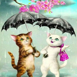Cartoon Cats in the Rain Diamond Painting Kit
