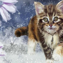 Cat Running in Water Diamond Painting Kit