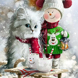 Christmas Kid & Adorable Cat Diamond Painting