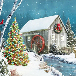 Christmas Tree & Winter Cabin Diamond Painting