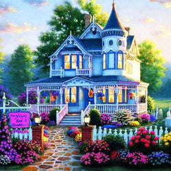 Colorful Flowers Outside the Villa Diamond Painting