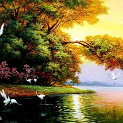 Cranes in the Lake Paint by Diamonds