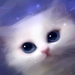 Cute White Cat with Blue Eyes Diamond Painting