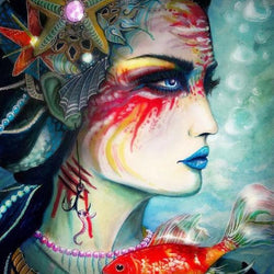 Fish And Flower Head Woman Art Diamond Painting