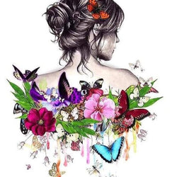 Flowers & Butterflies on her Back Diamond Painting