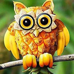 Fruit Carvings of Owl Paint by Diamonds