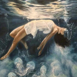 Girl Floating in Water Paint by Diamonds