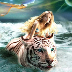 Girl Riding a White Tiger Diamond Painting