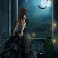 Girl in Black Starring Moon Diamond Painting