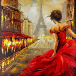 Girl in Red Dress & Eiffel Tower