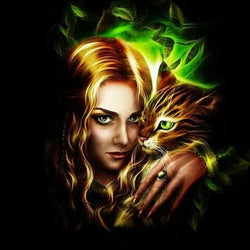 Green Eyed Cat & Girl diamond Painting