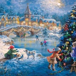 Happy Kids on Christmas Night Diamond Painting