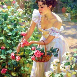 Lady Picking Roses Diamond Painting
