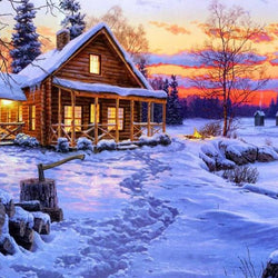 Log Cabin in Snow Diamond Painting Kit