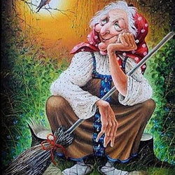 Old Witch with Broom Diamond Painting Kit