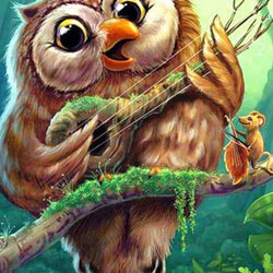 Owl Playing Guitar Paint by Diamonds