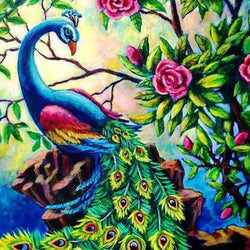 Pretty Peacock & Roses Paint by Diamonds