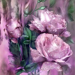 Rain Drops on Purple Roses Diamond Painting