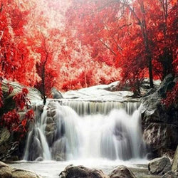 Red Trees & Waterfall Paint by Diamonds