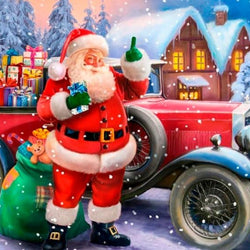 Santa Claus on Christmas Car Diamond Painting