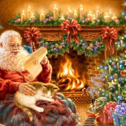 Santa Claus with Cat Paint by Diamonds