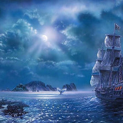 Ship in Ocean at Night Diamond Painting