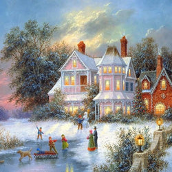 Snow Bridge & Playing Kids Paint by Diamonds