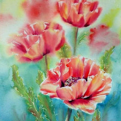 Three Poppy Flowers Paint with Diamonds