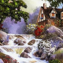 Waterfall & Beautiful House Diamond Painting