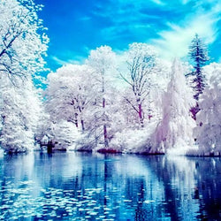White Trees by the Lake Paint with Diamonds