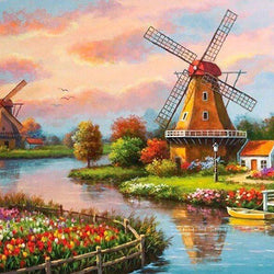 Windmill Landscape Diamond Painting
